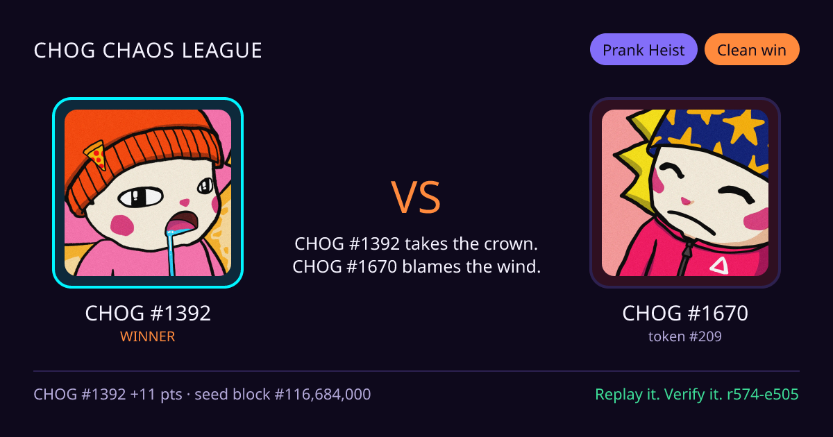 Highlight card: CHOG #1392 versus CHOG #1670