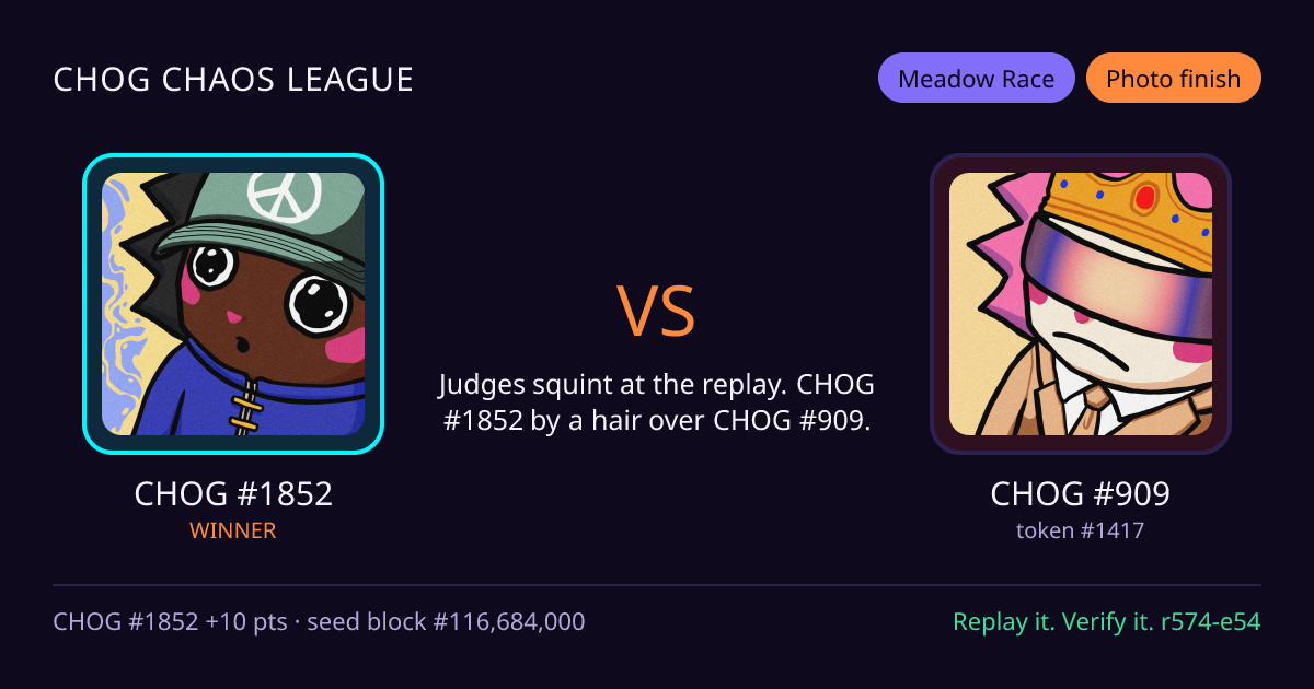 Highlight card: CHOG #1852 versus CHOG #909