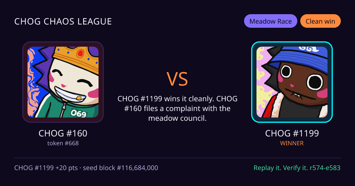 Highlight card: CHOG #160 versus CHOG #1199