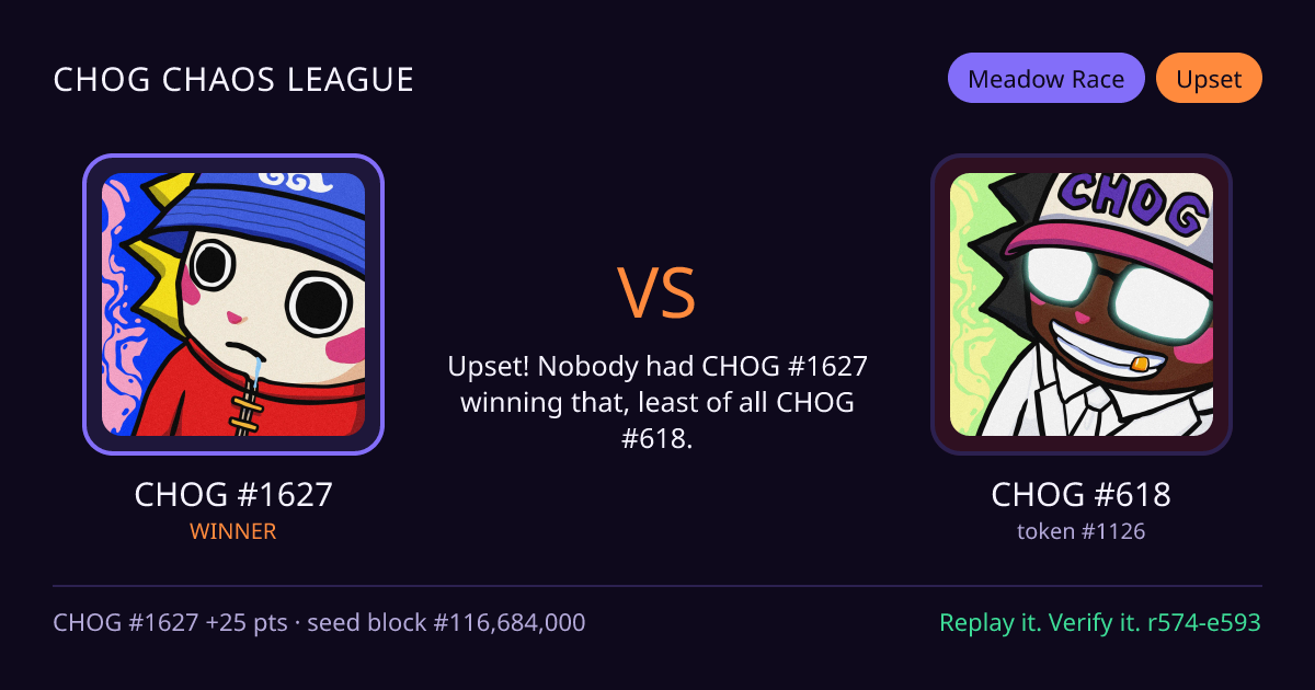 Highlight card: CHOG #1627 versus CHOG #618