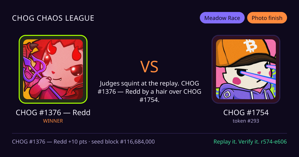 Highlight card: CHOG #1376 — Redd versus CHOG #1754