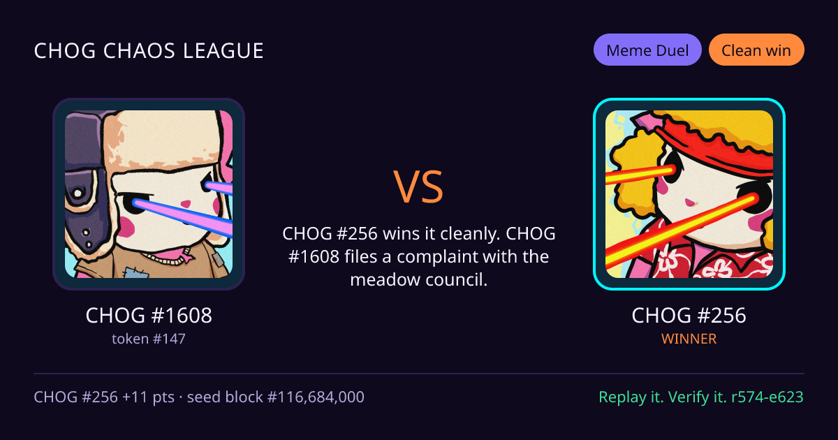Highlight card: CHOG #1608 versus CHOG #256