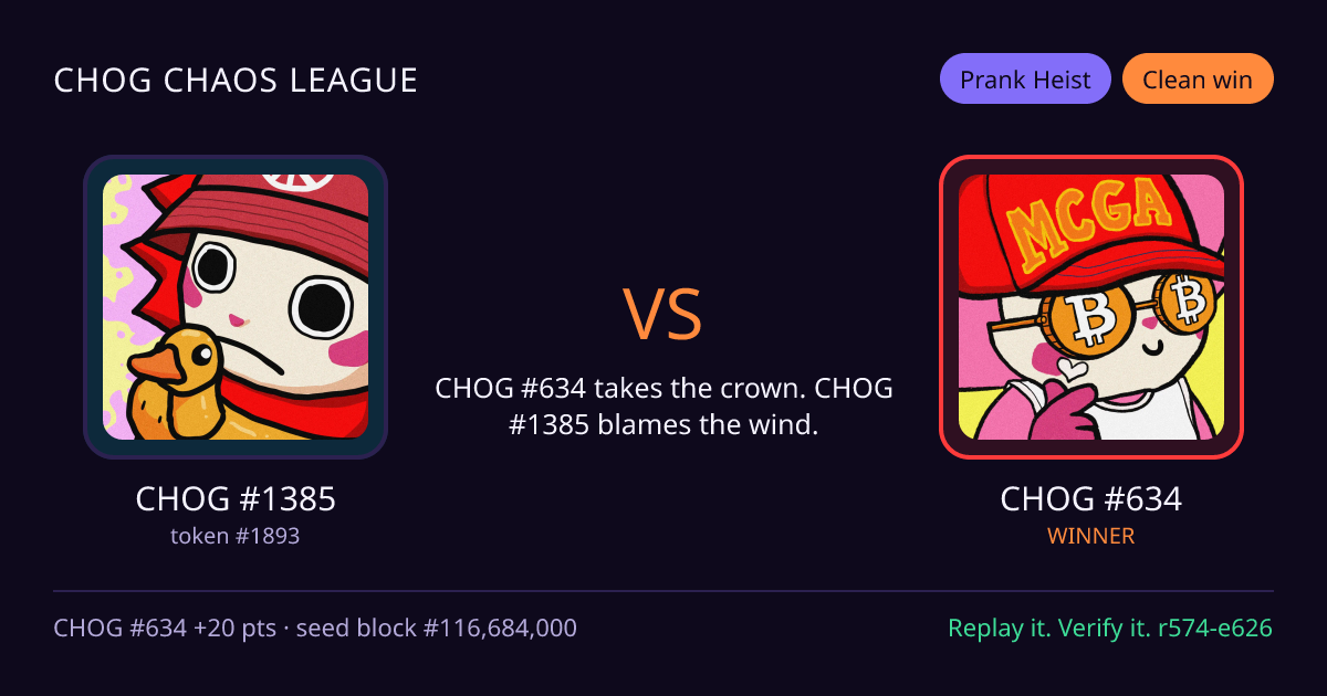 Highlight card: CHOG #1385 versus CHOG #634