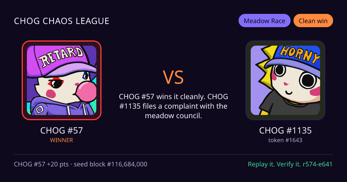 Highlight card: CHOG #57 versus CHOG #1135