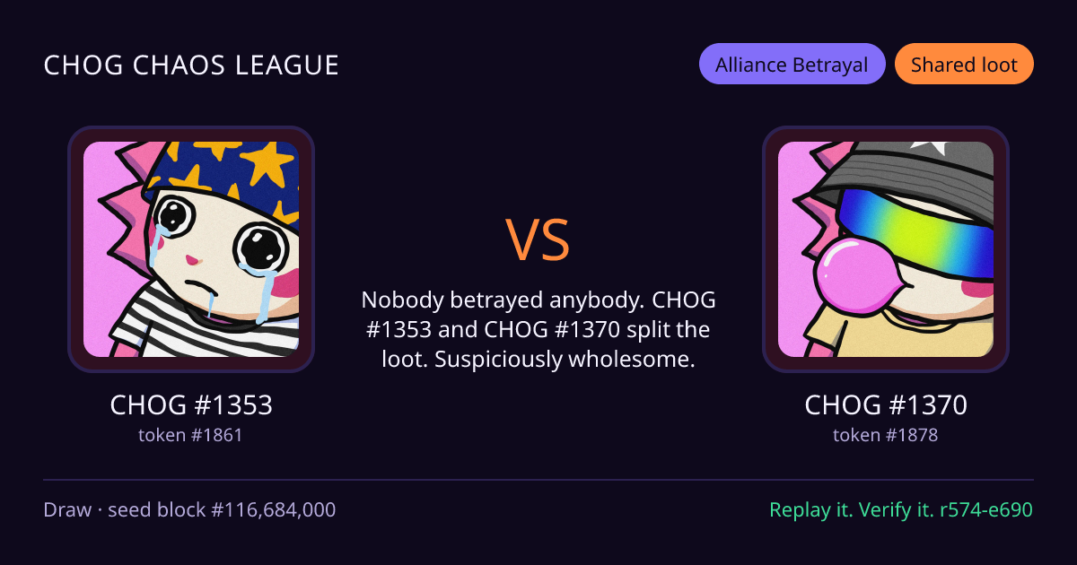Highlight card: CHOG #1353 versus CHOG #1370
