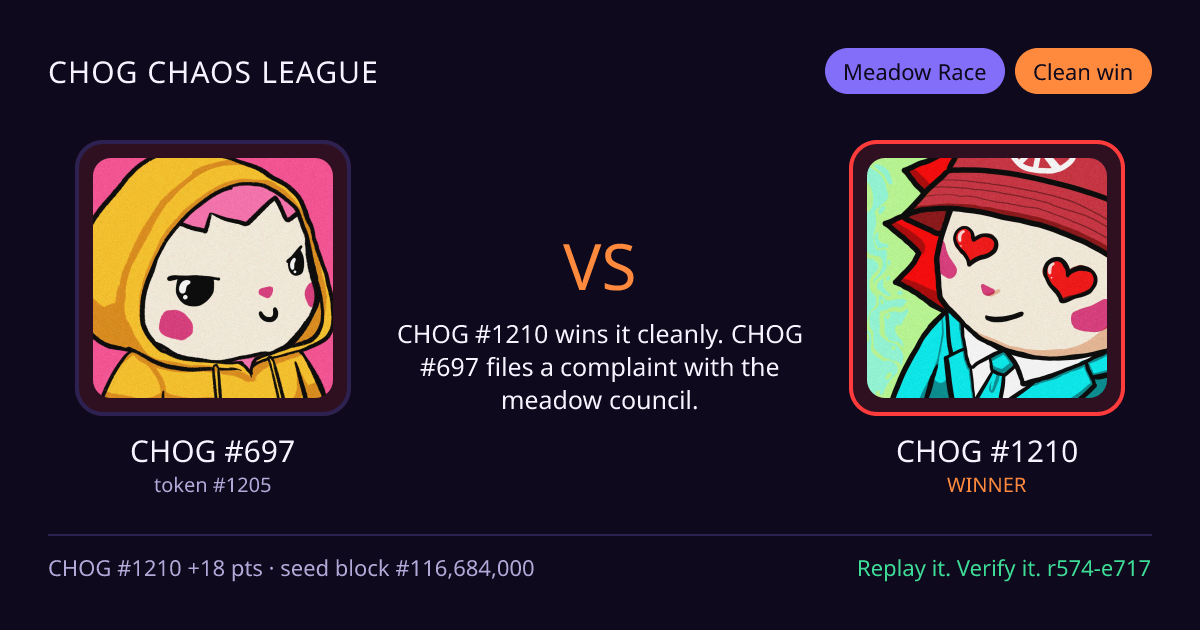 Highlight card: CHOG #697 versus CHOG #1210
