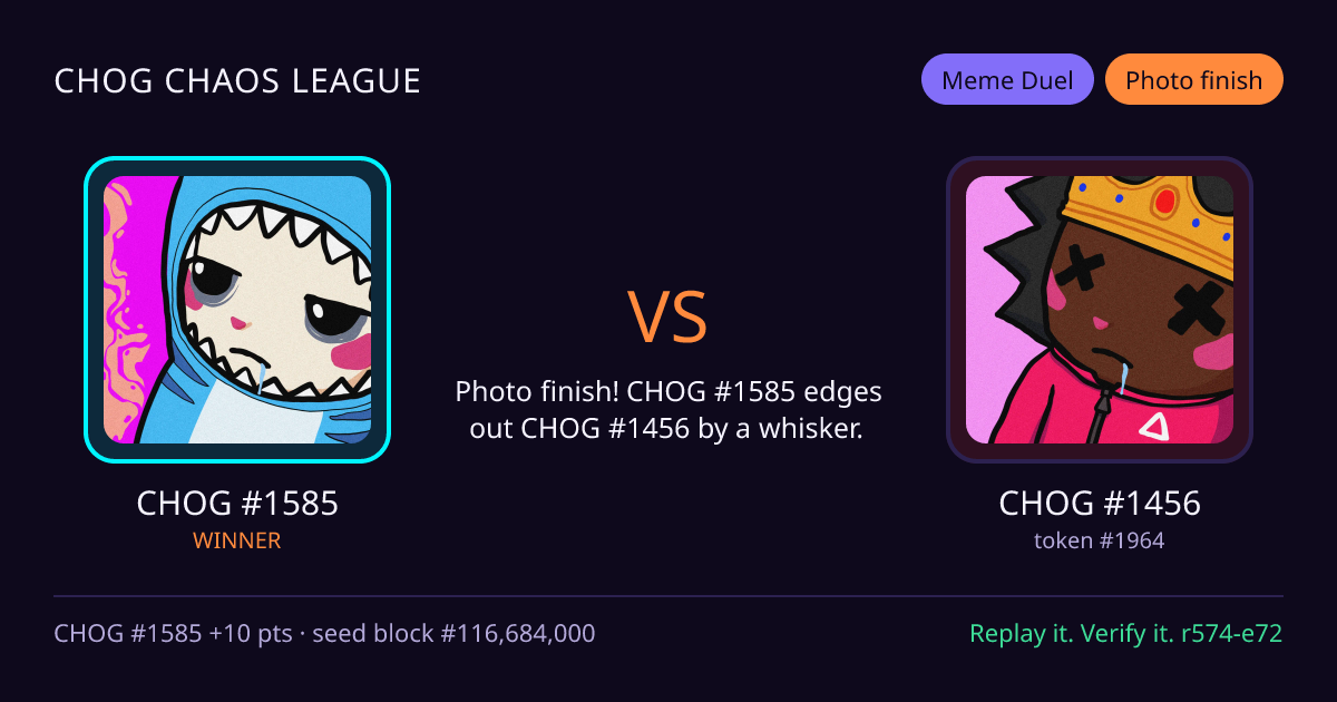 Highlight card: CHOG #1585 versus CHOG #1456