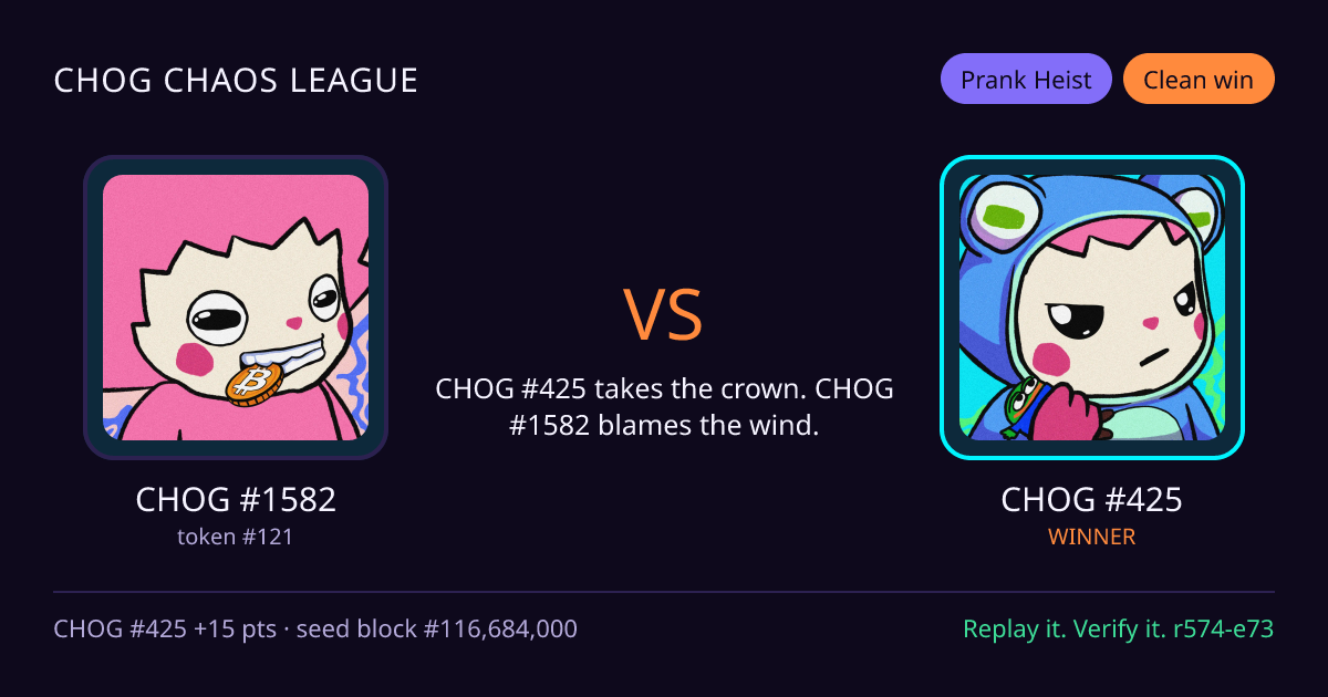 Highlight card: CHOG #1582 versus CHOG #425
