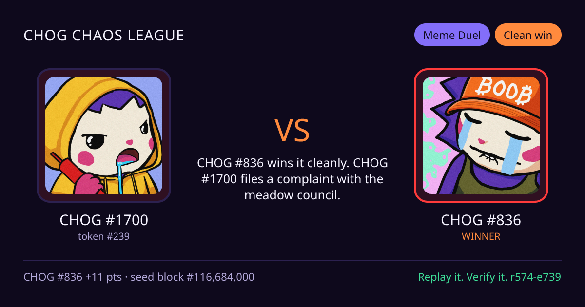 Highlight card: CHOG #1700 versus CHOG #836