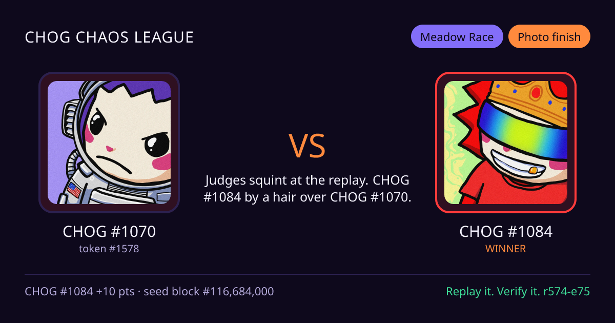 Highlight card: CHOG #1070 versus CHOG #1084