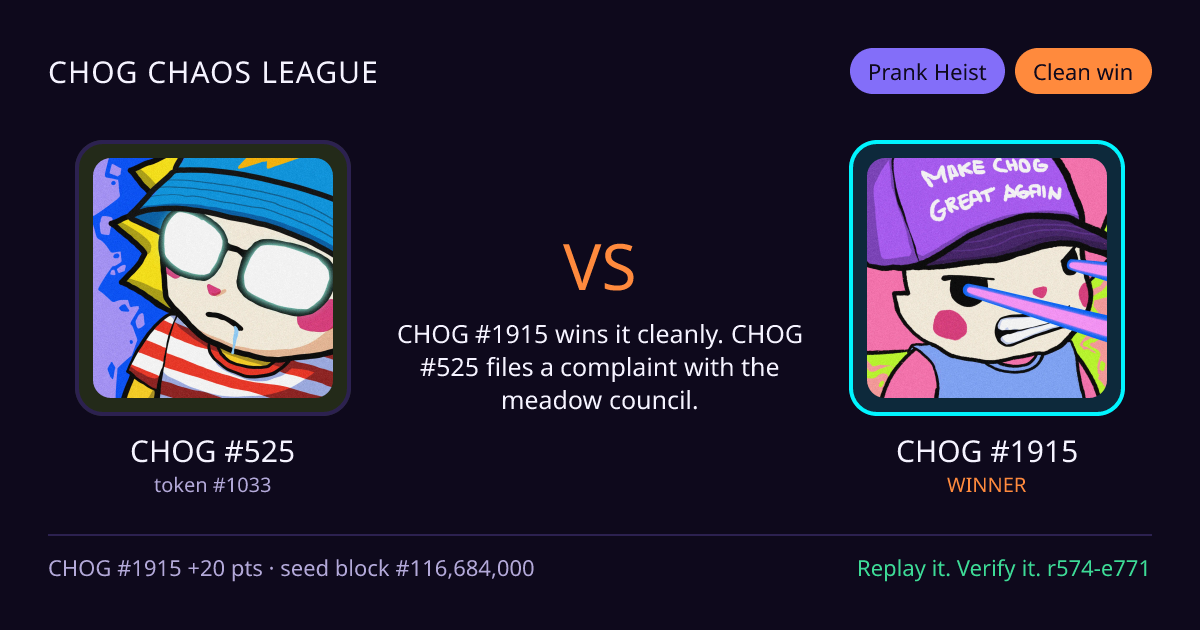 Highlight card: CHOG #525 versus CHOG #1915