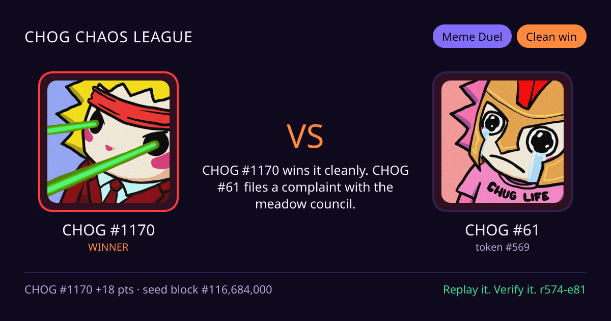 Highlight card: CHOG #1170 versus CHOG #61
