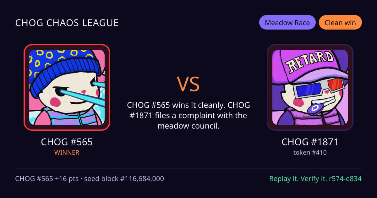 Highlight card: CHOG #565 versus CHOG #1871