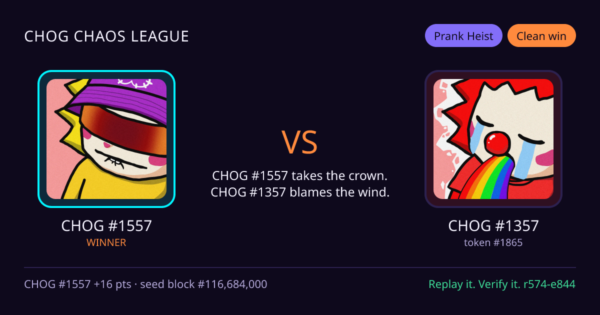 Highlight card: CHOG #1557 versus CHOG #1357