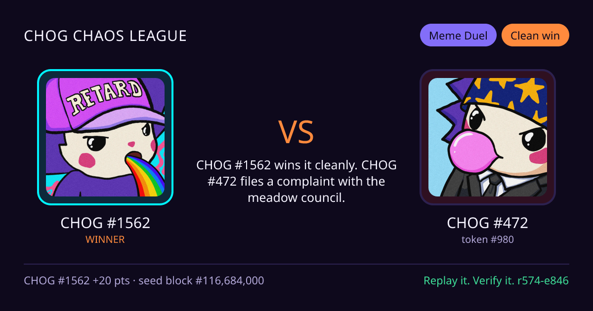 Highlight card: CHOG #1562 versus CHOG #472