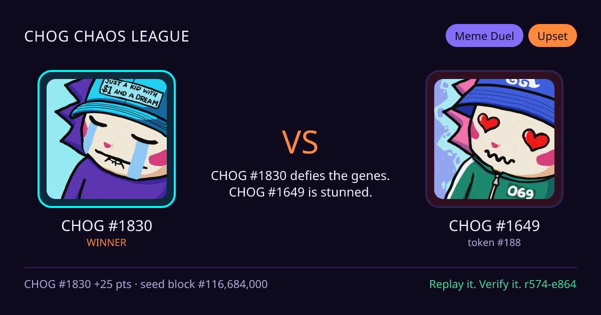 Highlight card: CHOG #1830 versus CHOG #1649