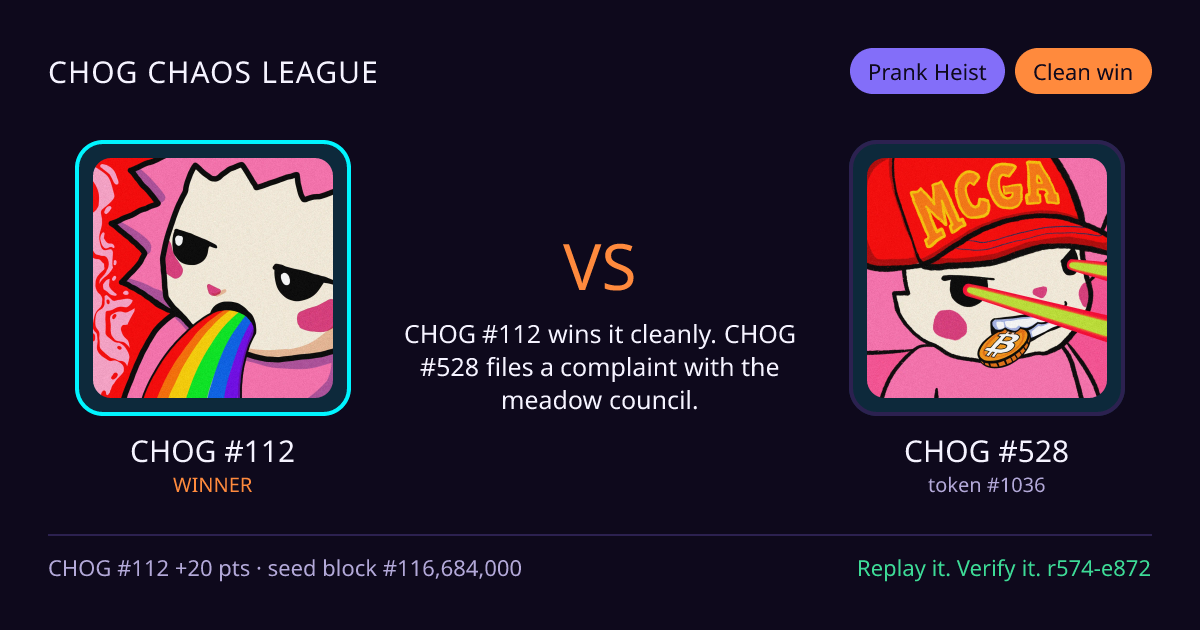 Highlight card: CHOG #112 versus CHOG #528