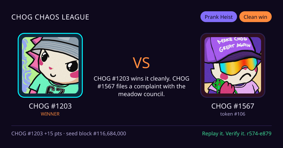 Highlight card: CHOG #1203 versus CHOG #1567