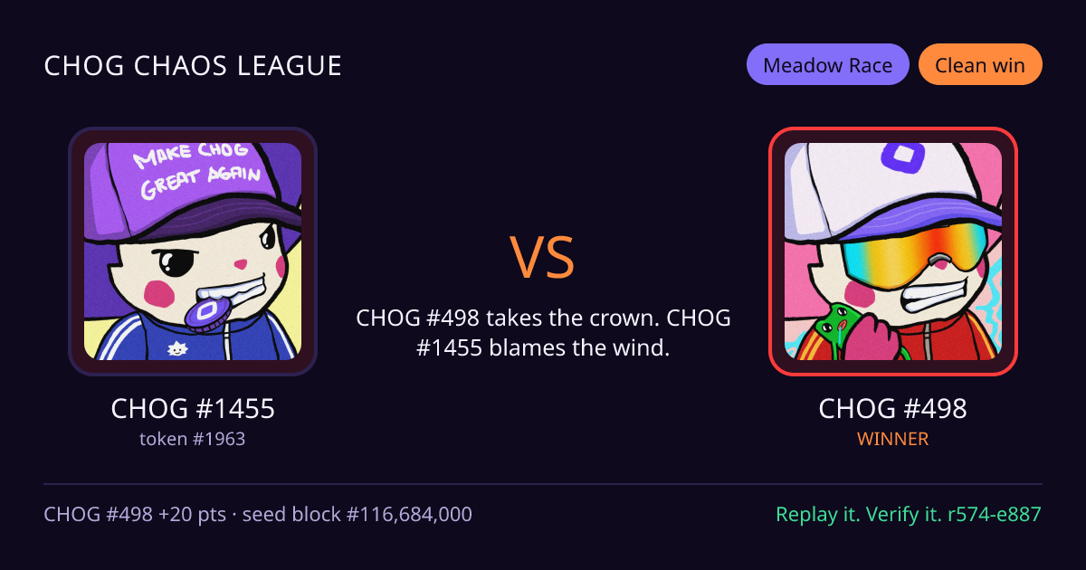Highlight card: CHOG #1455 versus CHOG #498