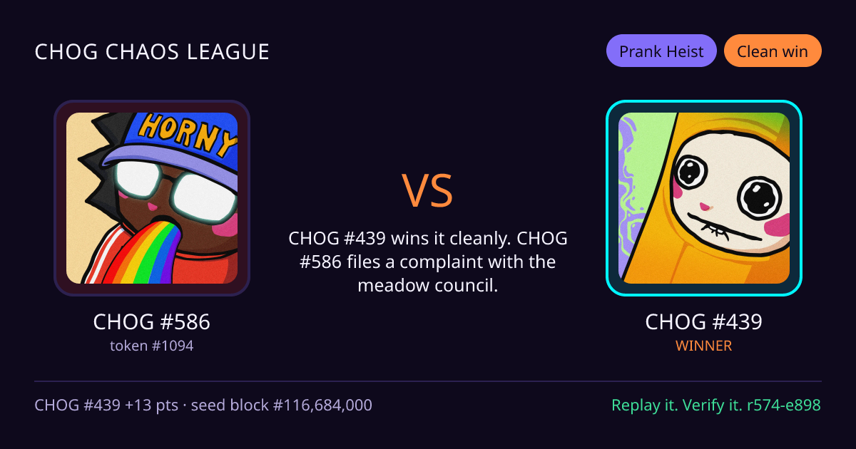Highlight card: CHOG #586 versus CHOG #439