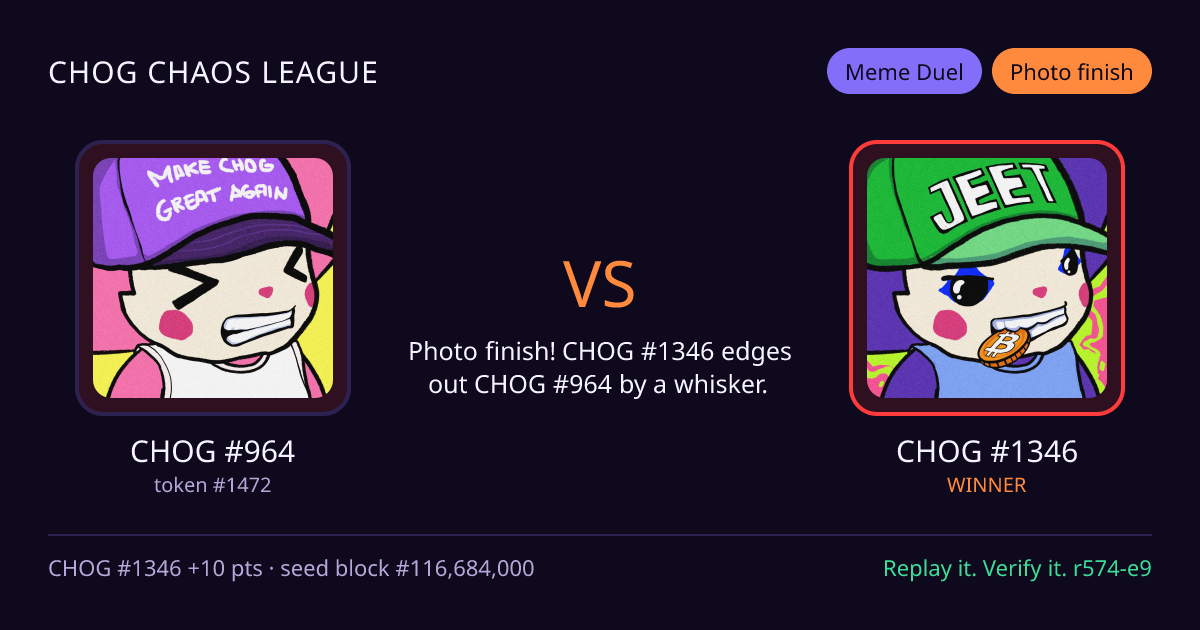 Highlight card: CHOG #964 versus CHOG #1346