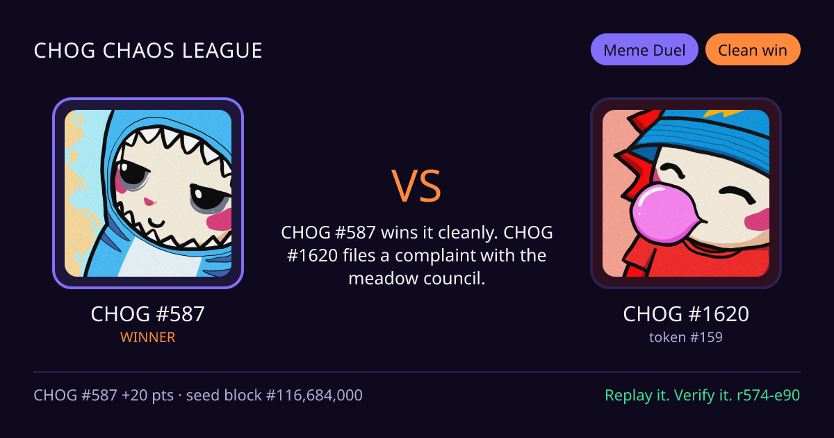 Highlight card: CHOG #587 versus CHOG #1620