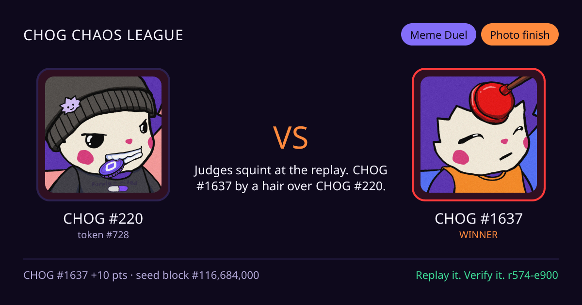 Highlight card: CHOG #220 versus CHOG #1637