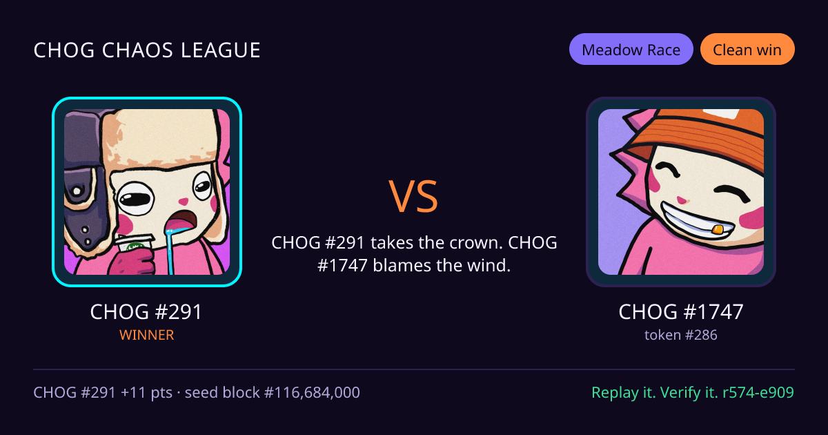 Highlight card: CHOG #291 versus CHOG #1747