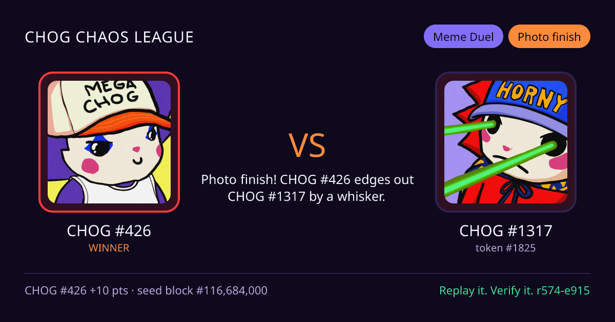 Highlight card: CHOG #426 versus CHOG #1317