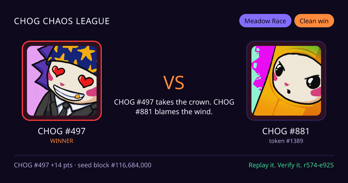 Highlight card: CHOG #497 versus CHOG #881