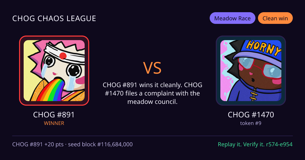 Highlight card: CHOG #891 versus CHOG #1470