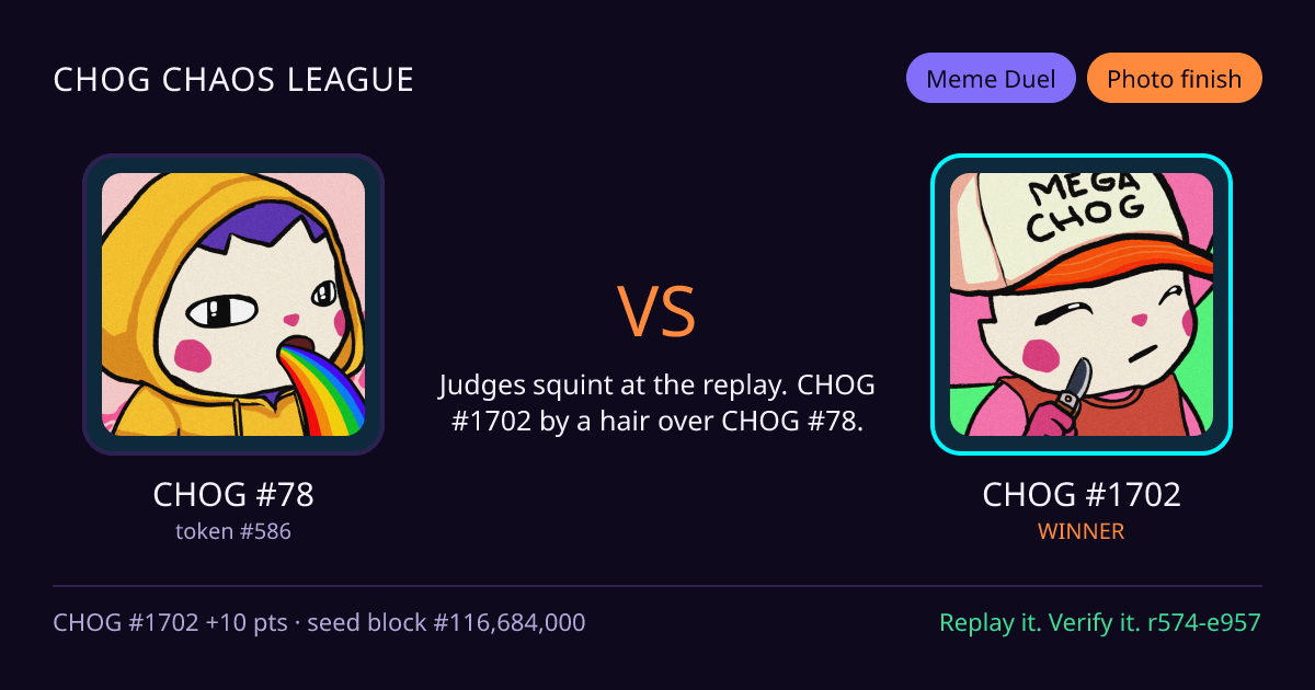 Highlight card: CHOG #78 versus CHOG #1702