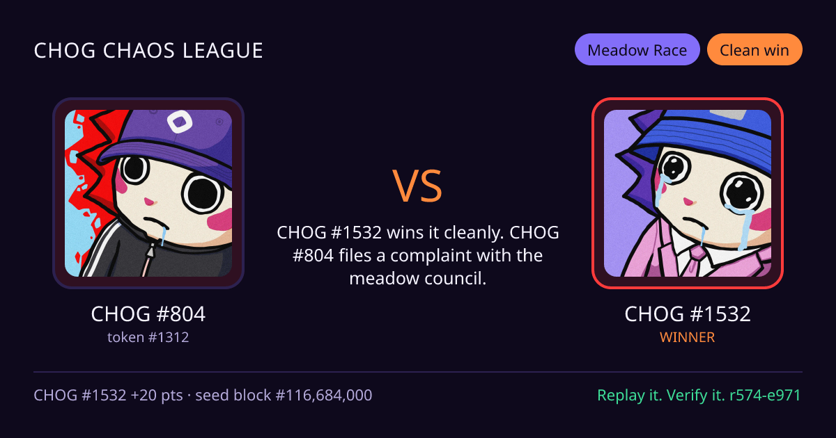 Highlight card: CHOG #804 versus CHOG #1532