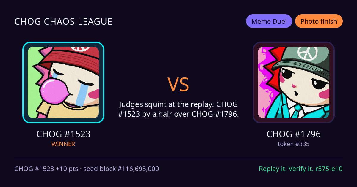 Highlight card: CHOG #1523 versus CHOG #1796