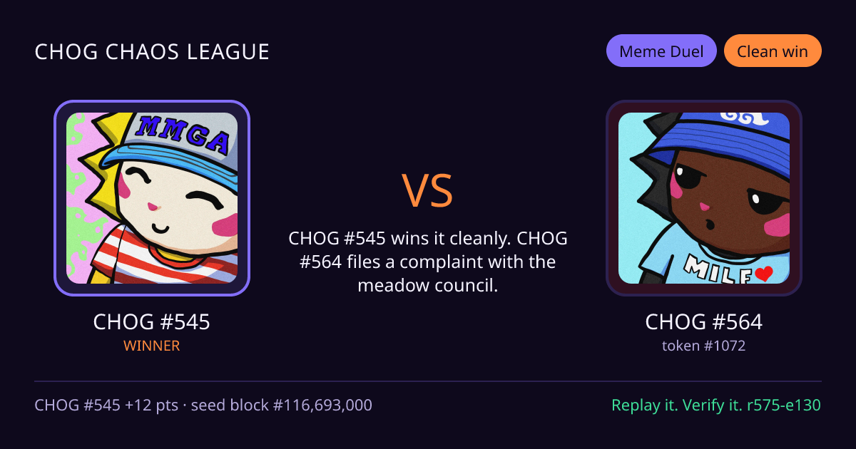 Highlight card: CHOG #545 versus CHOG #564