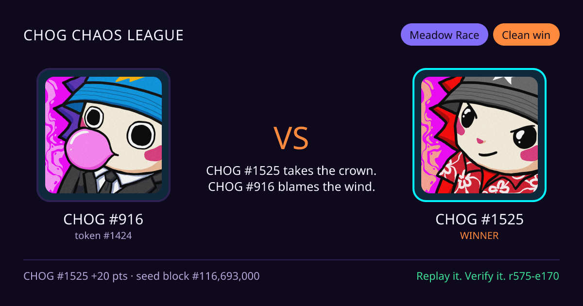Highlight card: CHOG #916 versus CHOG #1525