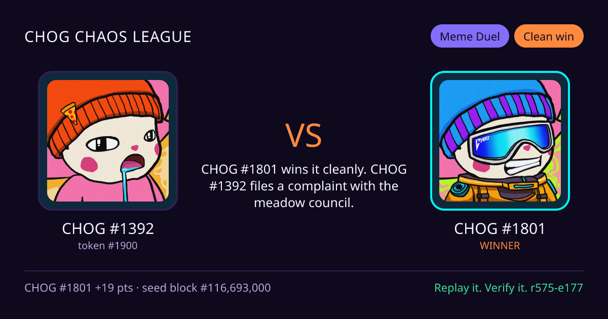 Highlight card: CHOG #1392 versus CHOG #1801