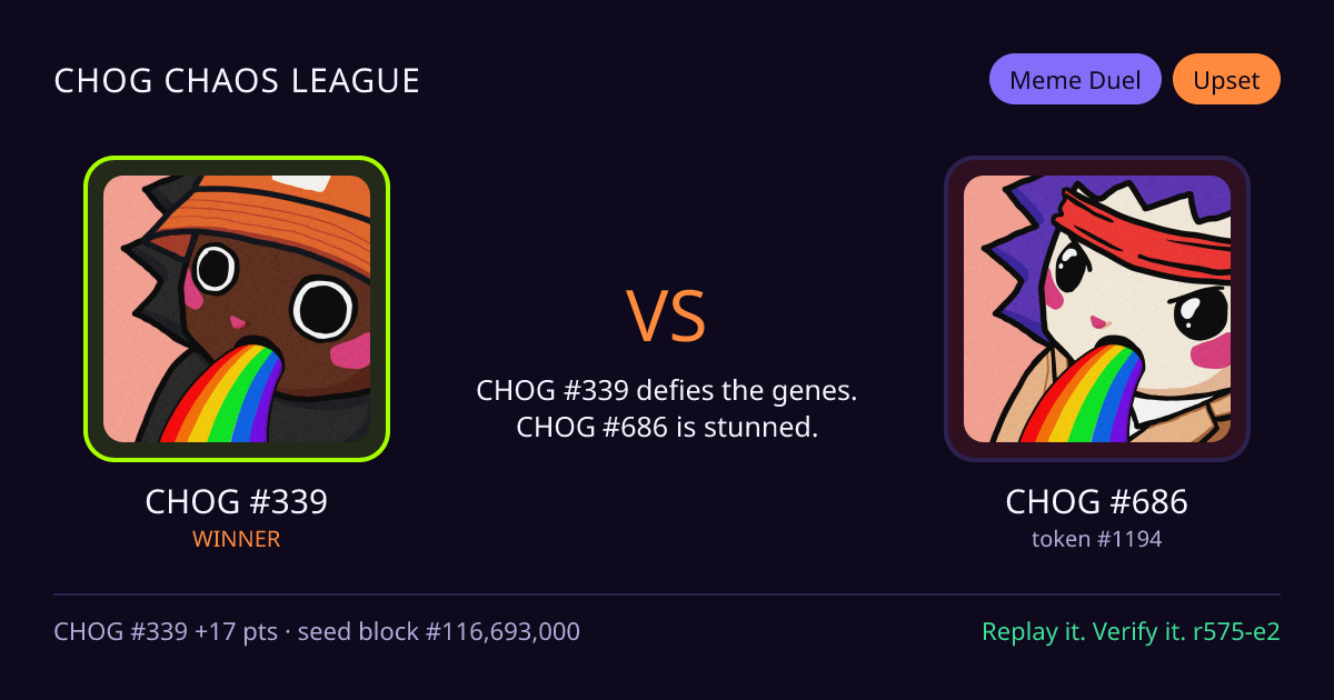 Highlight card: CHOG #339 versus CHOG #686