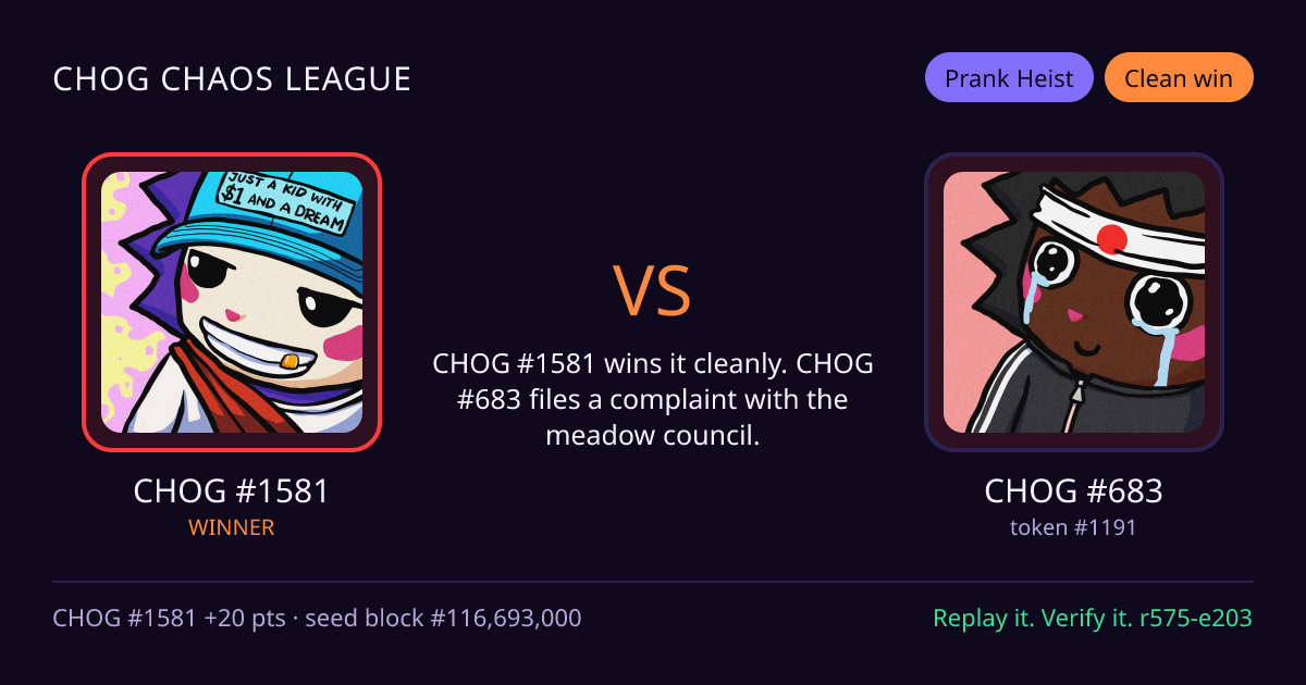 Highlight card: CHOG #1581 versus CHOG #683