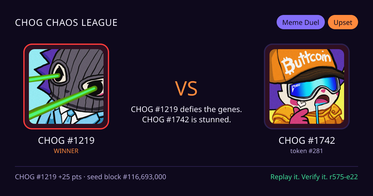 Highlight card: CHOG #1219 versus CHOG #1742