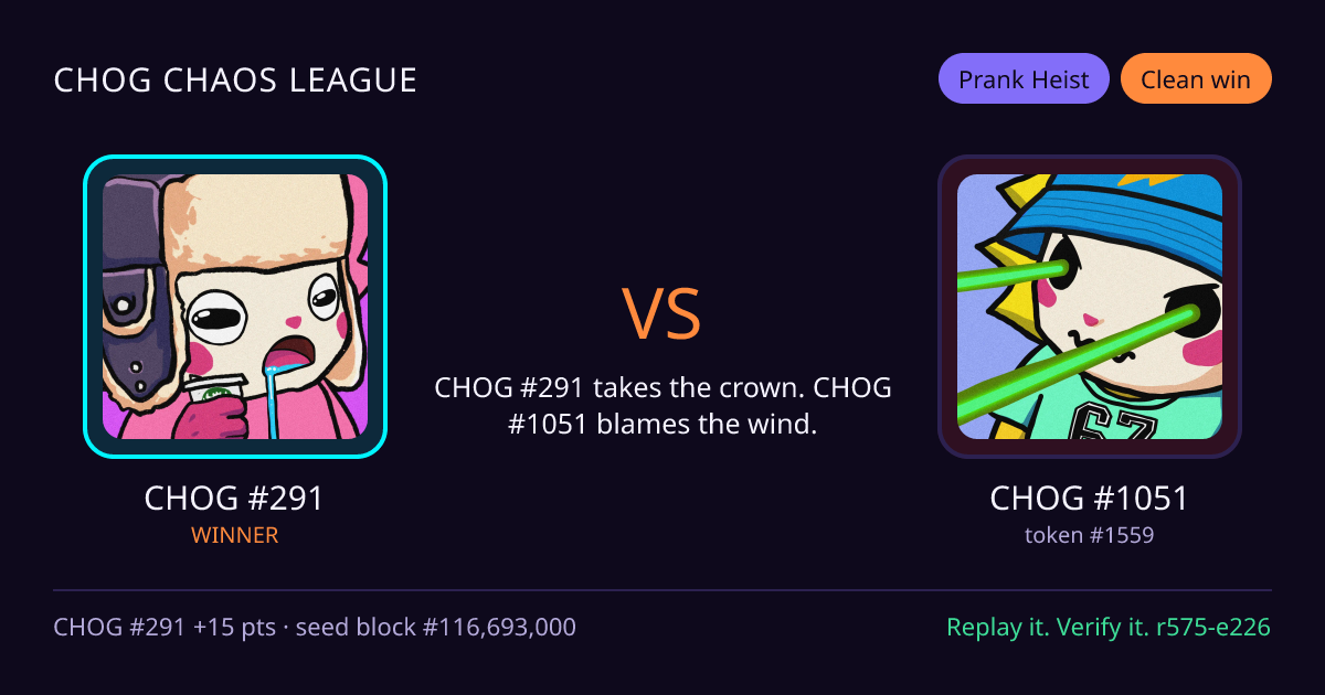Highlight card: CHOG #291 versus CHOG #1051