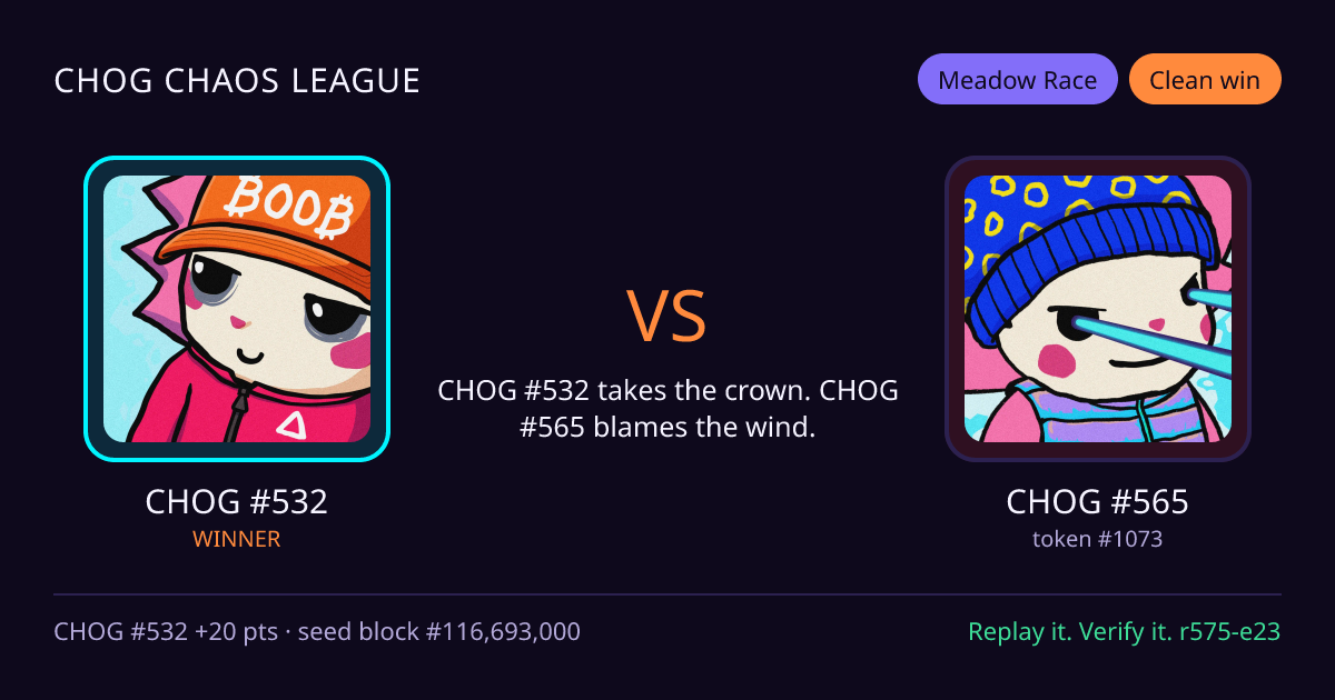 Highlight card: CHOG #532 versus CHOG #565