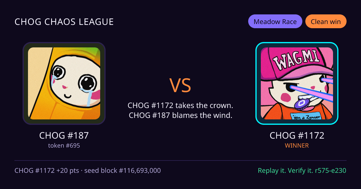 Highlight card: CHOG #187 versus CHOG #1172