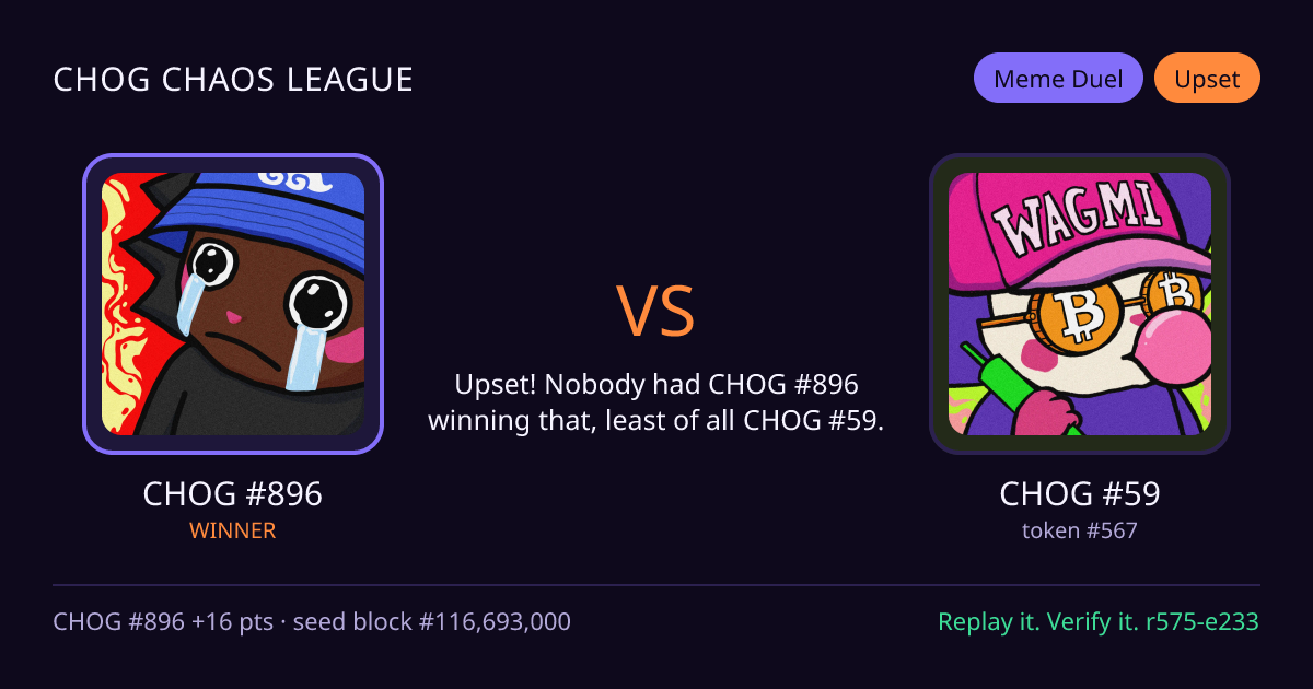 Highlight card: CHOG #896 versus CHOG #59