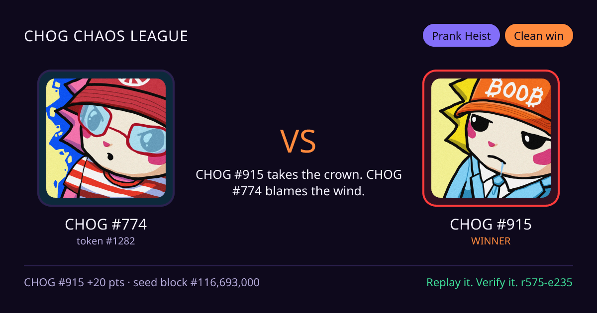 Highlight card: CHOG #774 versus CHOG #915