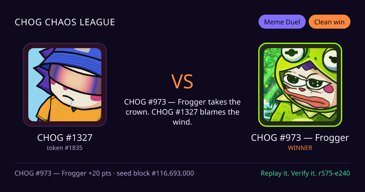 Highlight card: CHOG #1327 versus CHOG #973 — Frogger