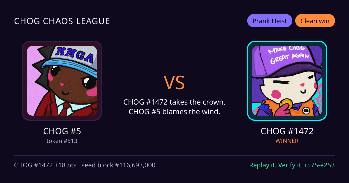 Highlight card: CHOG #5 versus CHOG #1472