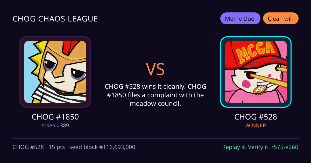 Highlight card: CHOG #1850 versus CHOG #528