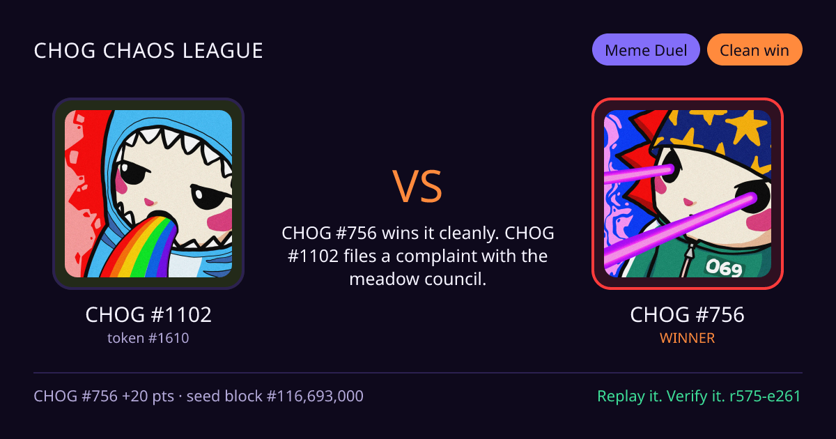Highlight card: CHOG #1102 versus CHOG #756
