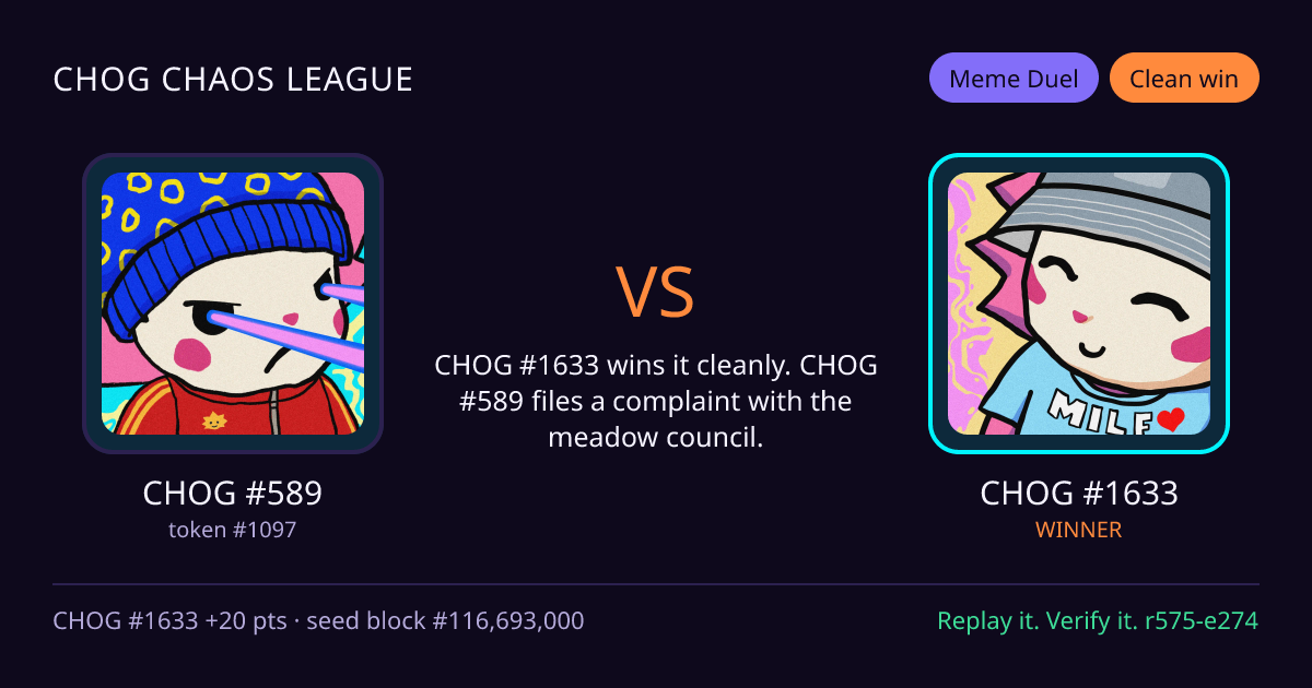 Highlight card: CHOG #589 versus CHOG #1633